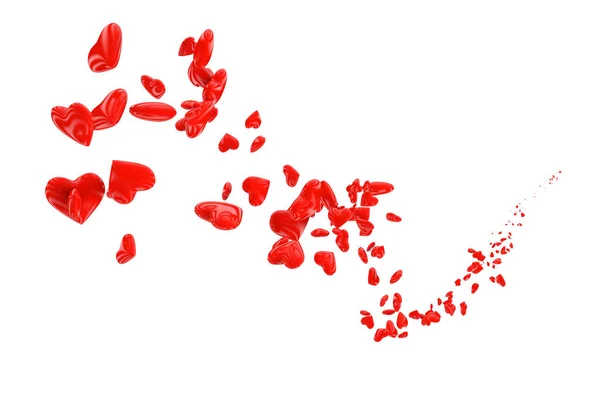 Abstraktní létající červené srdce. 3D vykreslování — Stock fotografie