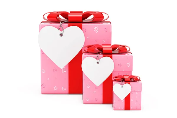 Hearts kağıt hediye kutuları ile kalp etiket metni ile süslü — Stok fotoğraf
