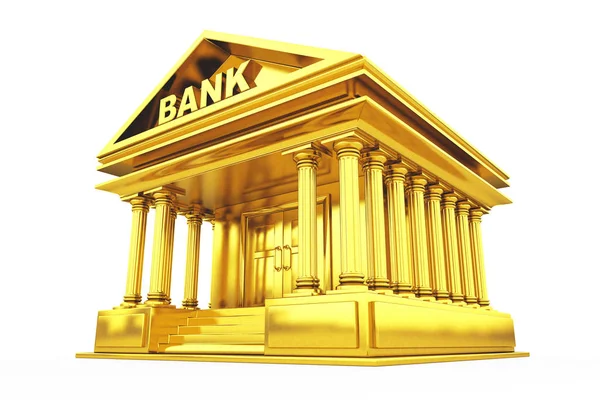 Zlatá budova banky. 3D vykreslování — Stock fotografie