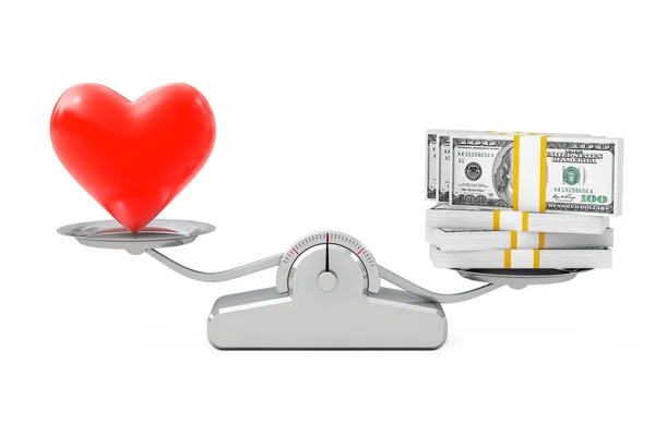 Heart with Money Balancing on a Simple Weighting Scale. 3d Rende — Stock Photo, Image