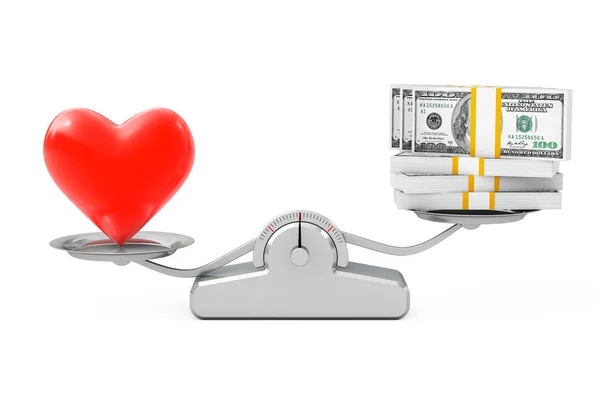 Heart with Money Balancing on a Simple Weighting Scale. 3d Rende — Stock Photo, Image