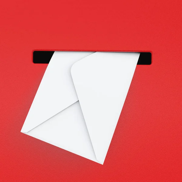 Witte envelop in rode brievenbus. 3D-rendering — Stockfoto