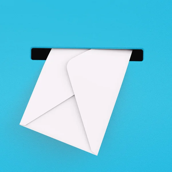 Білий конверт у синій поштової скриньки. 3D-рендерінг — стокове фото