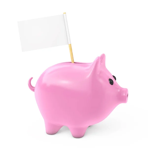 Caixa de dinheiro rosa Piggy Bank estilo com bandeira em branco para o seu texto. 3. — Fotografia de Stock