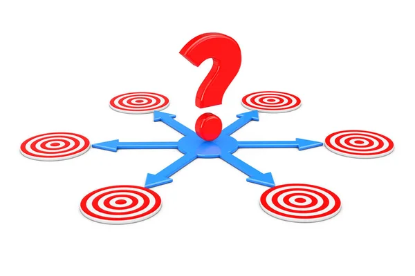 Question Mark over Blue Arrows as Different Ways to Targets. 3d — Stock Photo, Image