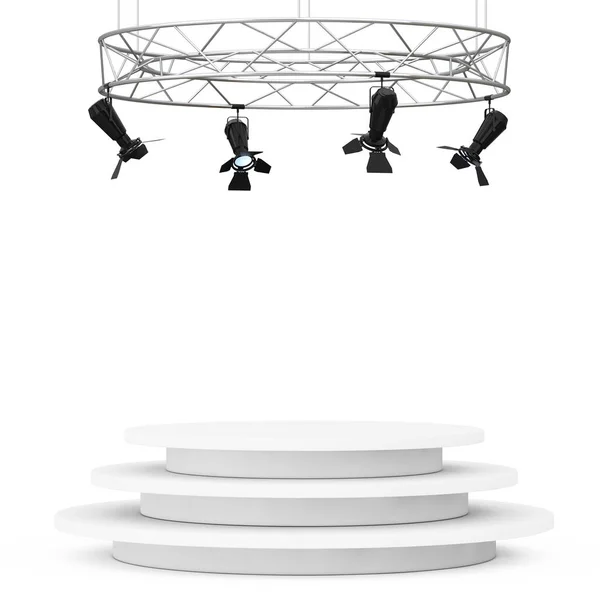 Metal Modern Stage Spotlight Construction with Podium. 3d Render — Stock Photo, Image