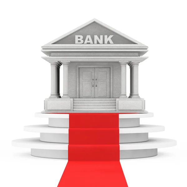 Budynek Banku na Podium zwycięzcy z czerwonym dywanie. renderowania 3D — Zdjęcie stockowe