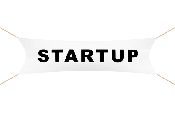 White Startup Banner with Ropes. 3d Rendering