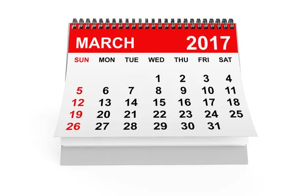 Calendario Marzo 2017. rendering 3d — Foto Stock