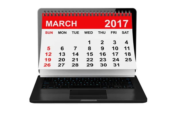 Marzec 2017 kalendarz na ekranie laptopa. renderowania 3D — Zdjęcie stockowe