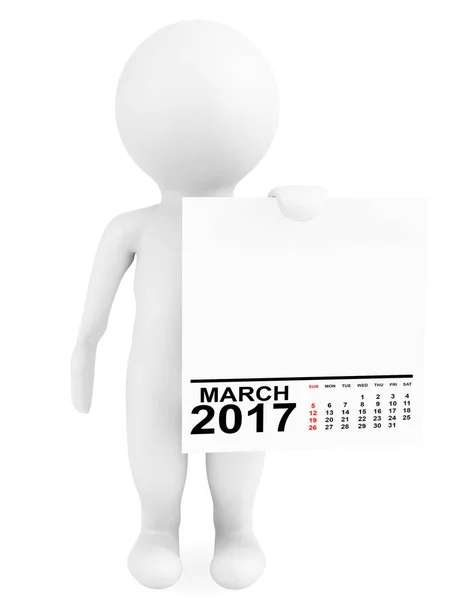 Carácter celebración calendario marzo 2017. Renderizado 3d — Foto de Stock