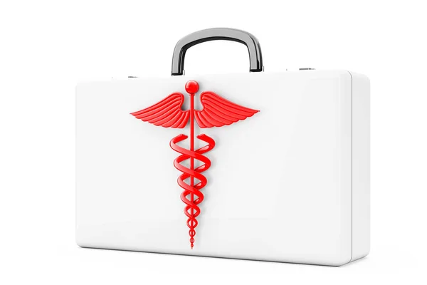 Red Caduceus Symbol voor EHBO koffer. 3D-rendering — Stockfoto