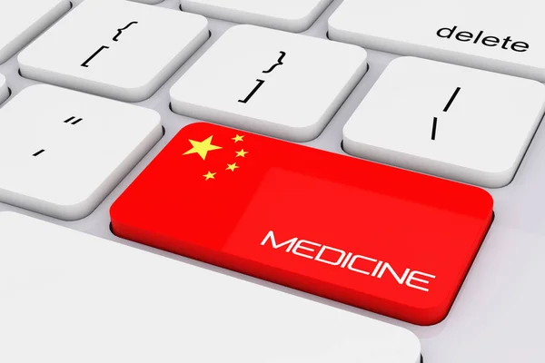 Комп'ютерні клавіатури ключа, Китай прапор і медицина знак. 3D Rend — стокове фото