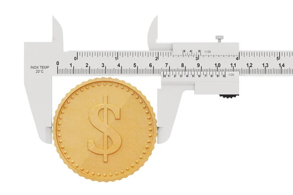 Caliper com Moeda Dólar Dourado Abstrata. Renderização 3d — Fotografia de Stock