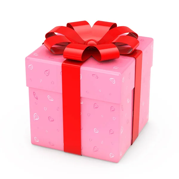 Verziert mit Herzen Papier Geschenkbox. 3D-Darstellung — Stockfoto