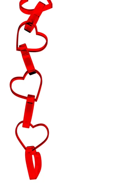 Пластиковые Красные Сердца соединены в Chaine. 3D-рендеринг — стоковое фото