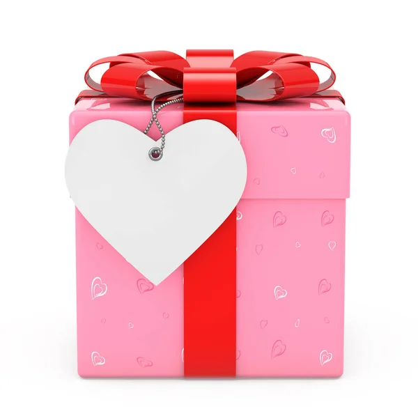 Ornate with Hearts Paper Gift Box with Heart Tag for Your Text. — Stock Photo, Image