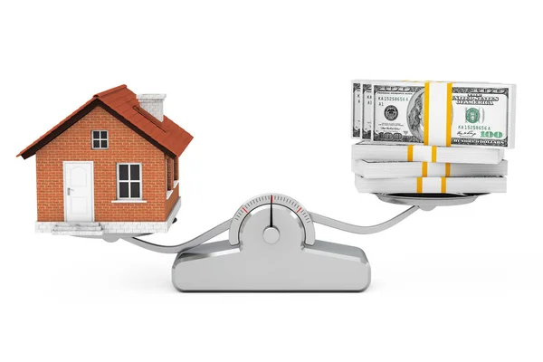 Σπίτι με χρήματα εξισορρόπηση σε μια απλή ζυγαριά. 3D Rende — Φωτογραφία Αρχείου