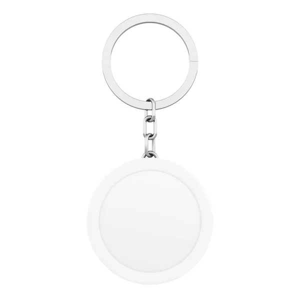 白色的圆圆的钥匙圈金属钥匙链的空白。3d 渲染 — 图库照片