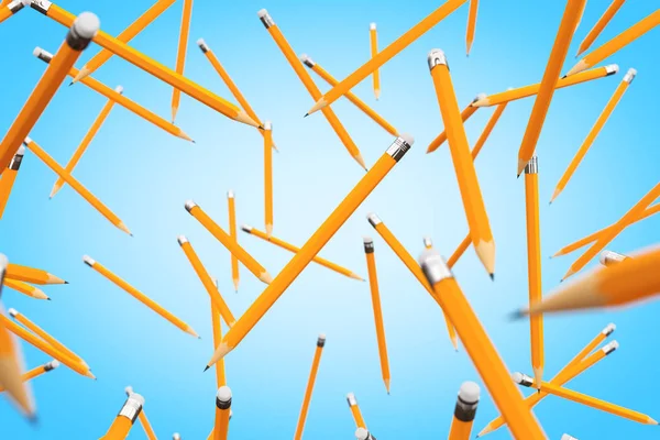 Vele potloden vliegen. 3D-rendering — Stockfoto