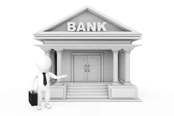 3d Businessman Characters Inviting in Bank Building. 3d Renderin — Stock Photo, Image