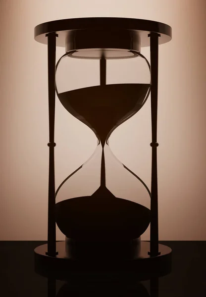 Винтажные песочные часы с подсветкой над стеной. 3D-рендеринг — стоковое фото
