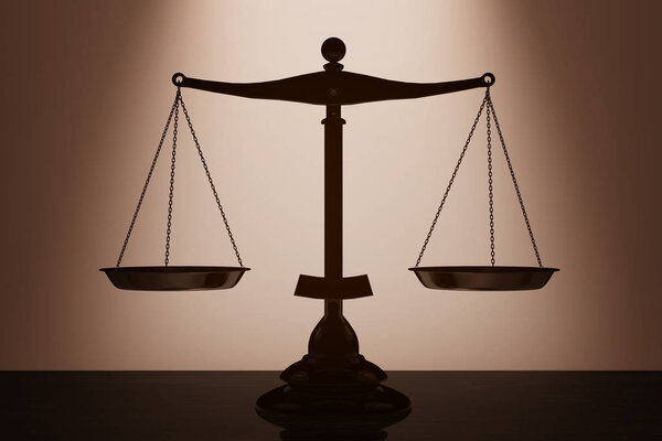 Старые классические весы с подсветкой над стеной. 3d Ренессанс
