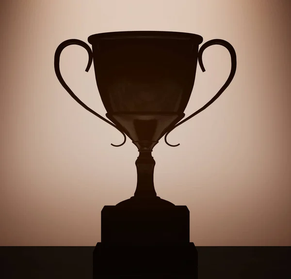 Troféu Champion Cup com luz de fundo sobre a parede. Renderização 3d — Fotografia de Stock