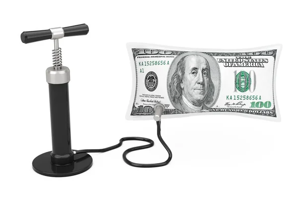 Black Hand Air Pump Inflates US Dollars Balloon. 3d Rendering — Stock Photo, Image