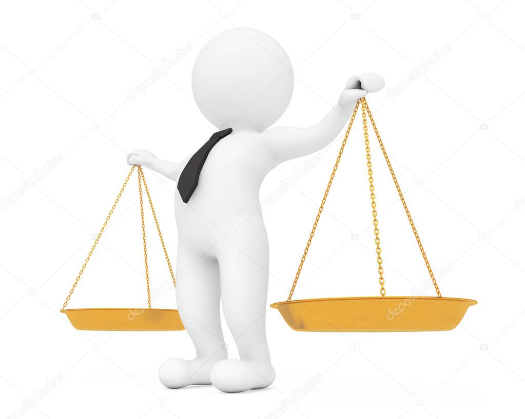 3d Person Holding Classical Golden Scales in Hands. 3d Rendering