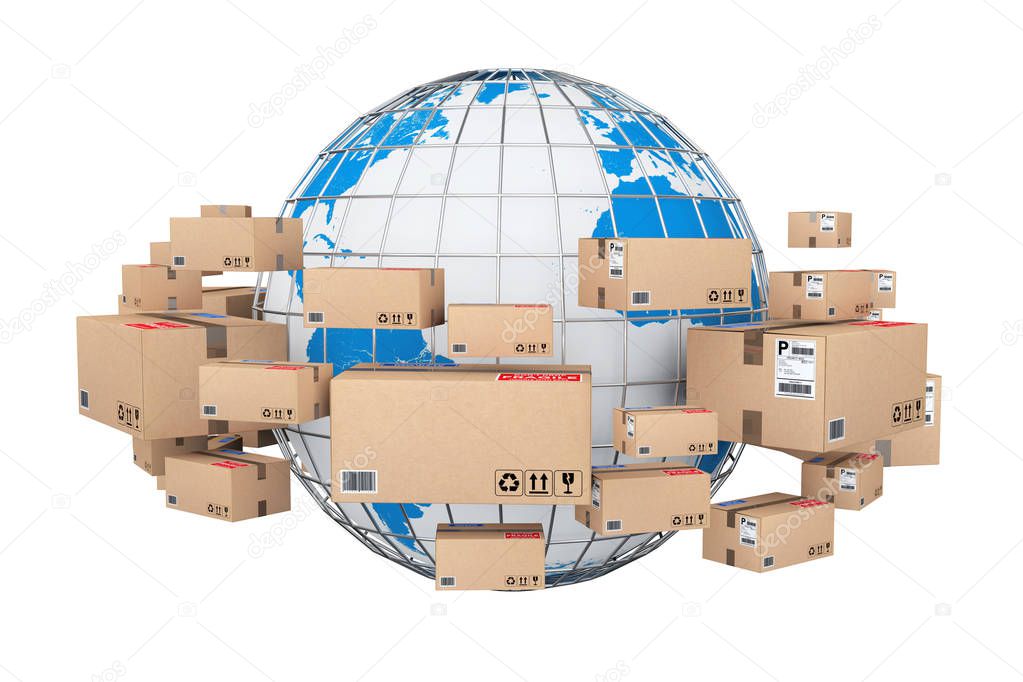 Global Shipping and Logistic Concept. Earth Globe Surrounded by 