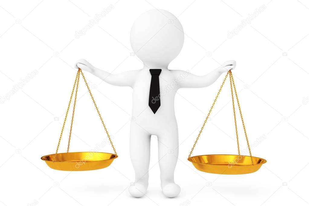 3d Person Holding Classical Golden Scales in Hands. 3d Rendering