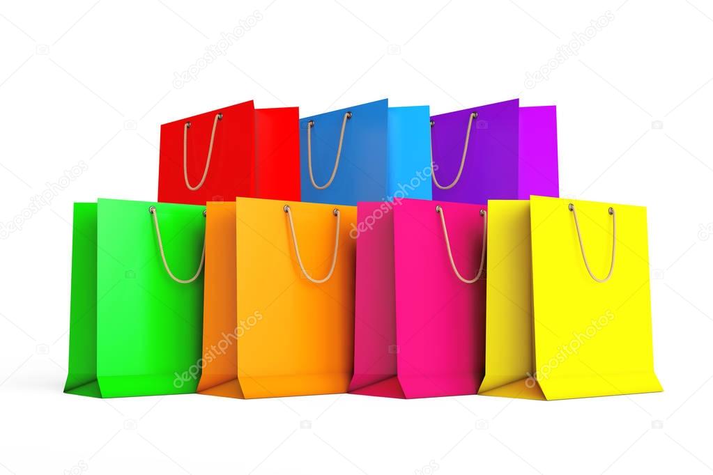 Set of Colorful Empty Shopping Bags. 3d Rendering
