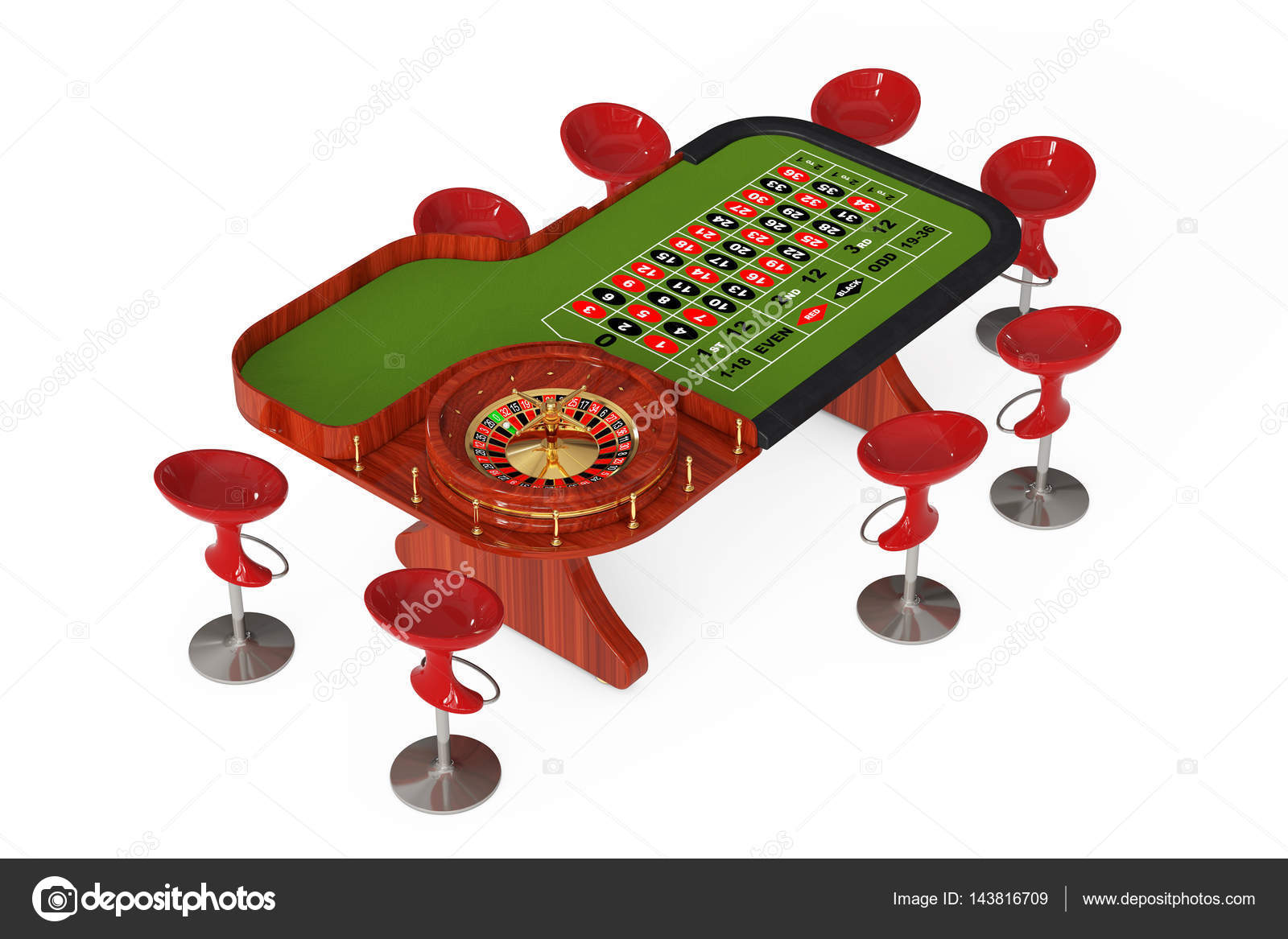 Classic Casino Roulette Table With Chairs 3d Rendering