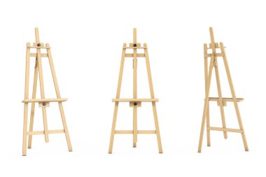 Ahşap sanatçı şövale. 3D render