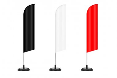 Boş afiş tüy bayrak standları. 3D render