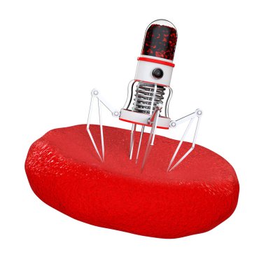 Nano Robot kamera, pençeleri ve iğne ile kan hücre üzerinde kan. 