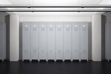 Gri Metal kasa kasa odasında. 3D render