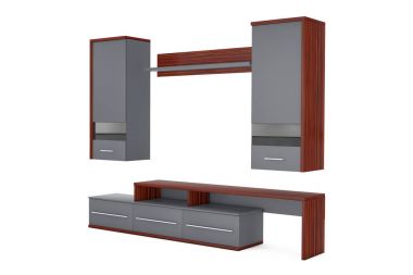 Modern oturma odası duvar ünitesi. 3D render