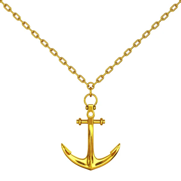 Golden Necklace with Anchor. 3d Rendering — Stock Photo, Image