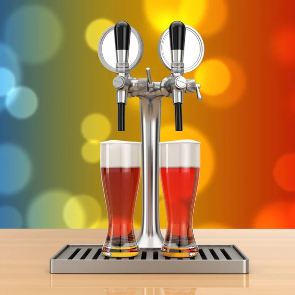 Bar Beer Tap com copos de cerveja. Renderização 3d — Fotografia de Stock