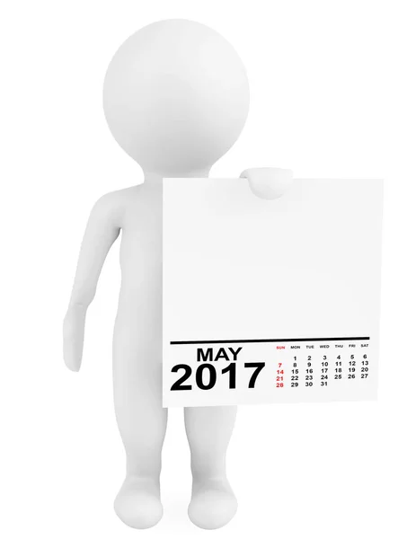 Personaggio in possesso di calendario maggio 2017. 3d Rendering — Foto Stock