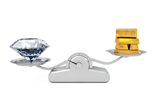 Giant Diamond with Golden Bars Balancing on a Simple Weighting S — Stock Photo, Image