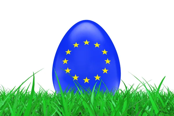 Easter Eggs with Flag of European Union in Green Grass. 3d Rende — Stock Photo, Image