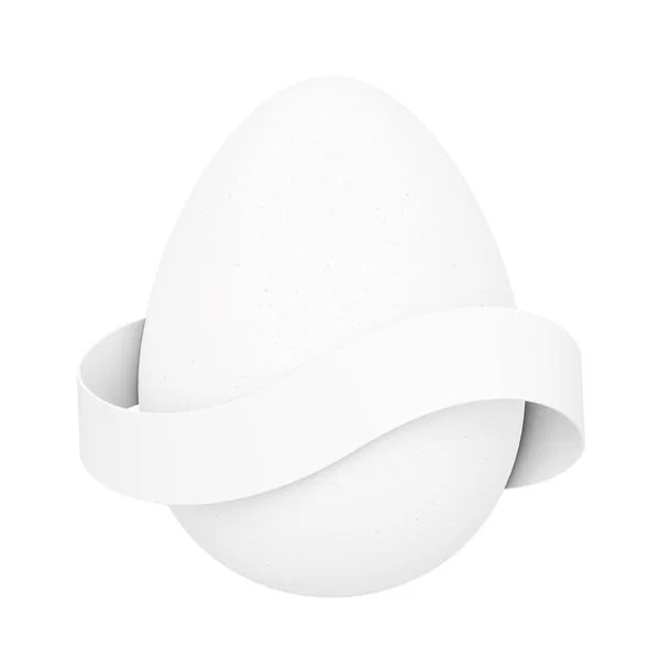 White Egg with Blank Ribbon for Your Sign. 3d Rendering — Stock Photo, Image