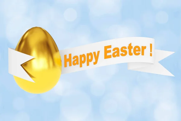 Arany-tojás húsvéti ünnepeket szalag jele. 3D-leképezés — Stock Fotó