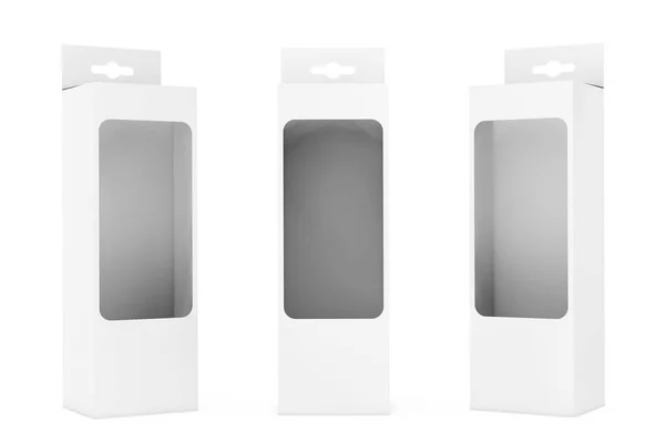 Caja de paquete de producto blanco con ranura para colgar y película transparente Wi —  Fotos de Stock