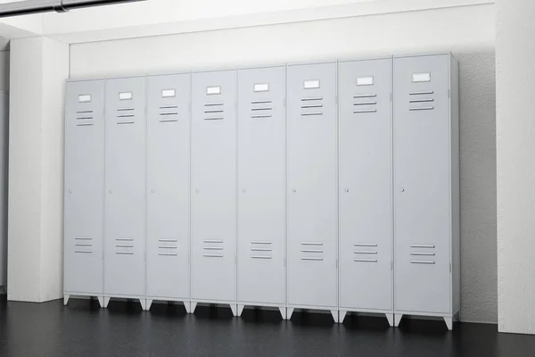 Сірий метал шафки для зберігання в кімнаті шафок. 3D-рендерінг — стокове фото