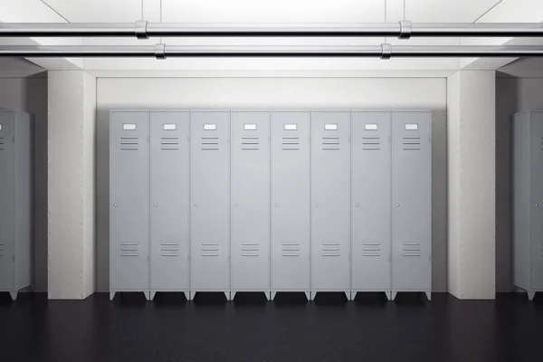 Grey Metal Lockers in Lockers Room. 3d Rendering — Stock Photo, Image