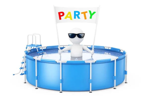 3D-person mit party-plakat banner in blau tragbare outdoor-rou — Stockfoto